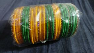 Silk Thread bangles in green and yellow