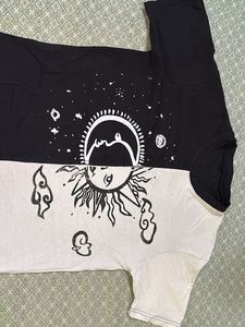 Oversized T-shirt with Split Half Black White Sun