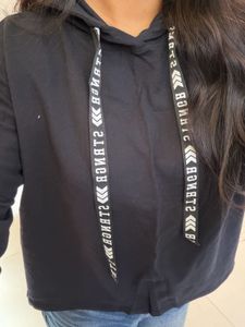 Black Hoodie with Graphic Drawstrings
