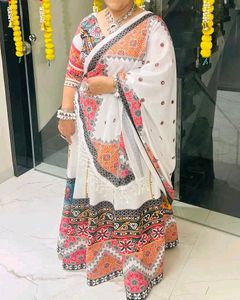 Stylish White Lehenga with Colorful Border