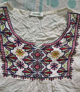 Embroidered White Boho Tunic Top