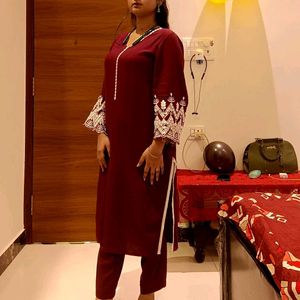 Maroon Embroidered Kurta Set