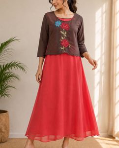 Embroidered Kurta Set with Red Skirt
