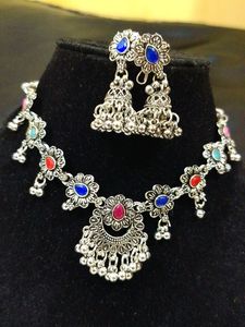 Oxidised Jhumki Set