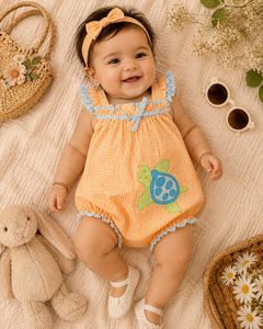 Adorable Baby Girl's Turtle Romper