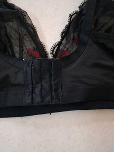 44DDD Black Embroidered Mesh Bra