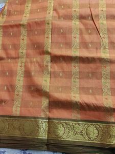 Elegant Peach Saree with Gold Border