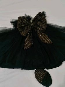 12-24 months Black & Gold Bow Dress with Matching