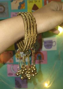 Gold Tone Bangles with Charm Drops 🪭