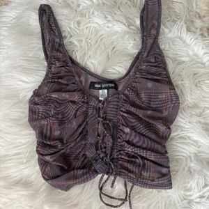 I. Ruched Lace-Up Crop Top