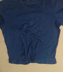 Blue Knotted Cropped T-shirt