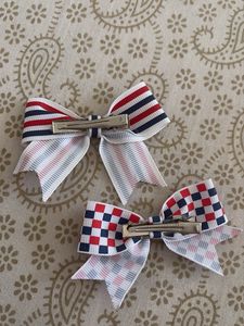 Set of 2 Red White Blue Bows