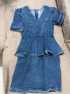 Denim Dress with Peplum Waist
