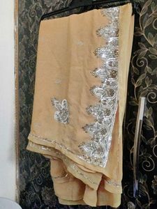 Elegant Beige Sequin Saree