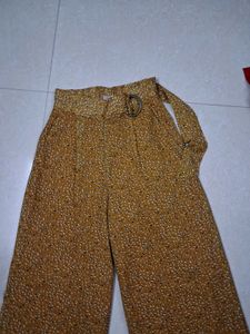 Stylish Yellow Printed Wide Leg Pants