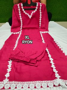 Reyon Pink Kurta Set with Lace