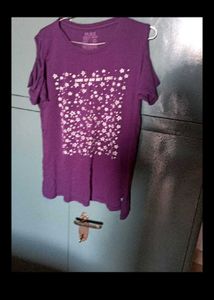 Purple Star Print Cold Shoulder T-Shirt