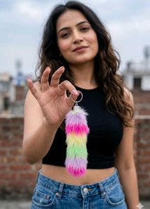 👄 Fluffy Rainbow Faux Fur Keychain