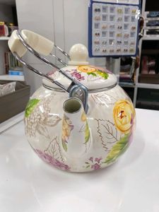 Vintage Enamel Floral Teapot