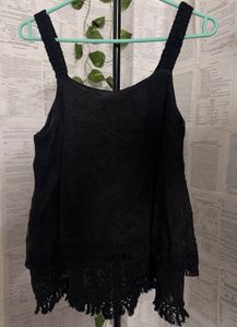 Black Lace Trim Tank Top (S)