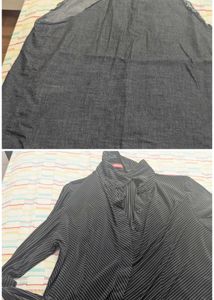 Striped Button-Up Blouse with Denim top