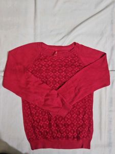 Red Textured Knit Sweater