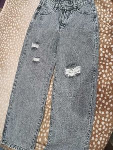 Distressed Grey Wide Leg Jeans