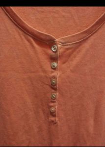 Coral Henley Top with Buttons