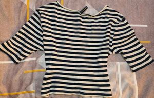 Navy &amp; White Striped Cropped Top