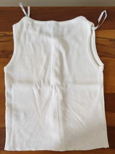 White Ribbed Button-Up Top