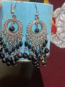 Bohemian Black Beaded Chandelier Earrings