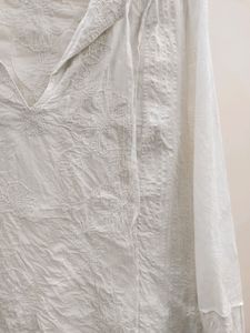 White Short Kurti With Thread Embroidery