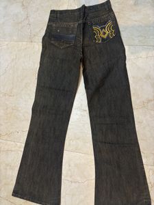 Y2K retro style textured flared jeans