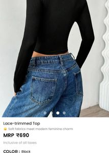 Black Lace Trim Ruched Top