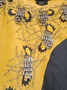 Yellow &amp; Grey Embroidered Maxi Dress
