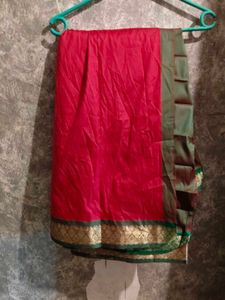 Vibrant Red Saree with Green Border
