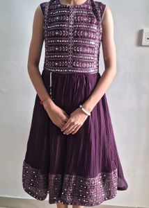 Embroidered Purple Kurta with Mirror Work