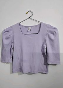 Lavender Puff Sleeve Square Neck Top