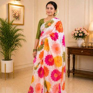 Pushpa Raga : A Soft floral Linen Sare