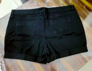 Black Cuffed Denim Shorts