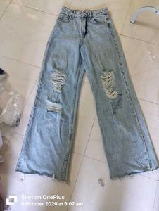 Branded Ripped Wide Leg Jeans