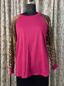 Chic Pink &amp; Leopard Print Raglan Top