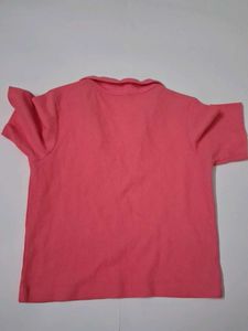 Coral Ribbed Polo Neck Top