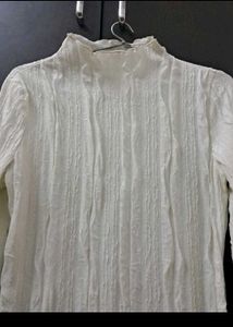Chic White Textured Mock Neck Top