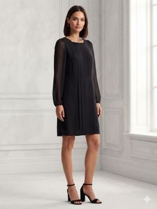 Length-35,,Classic Black Long Sleeve Mini Dress