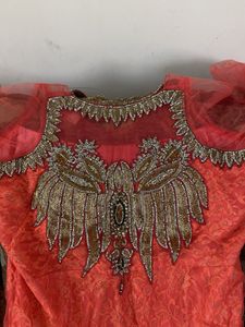 Elegant Coral Embellished Ethnic Gown