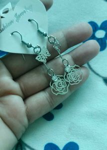Silver Butterfly &amp; Rose Earrings