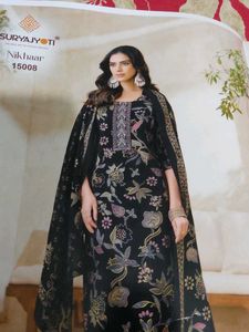 Elegant Black Floral Kurta Set/ stitched