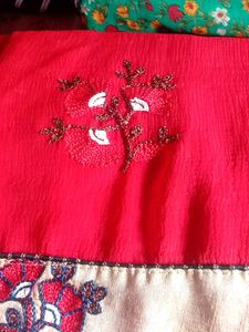 Elegant Red Embroidered Saree