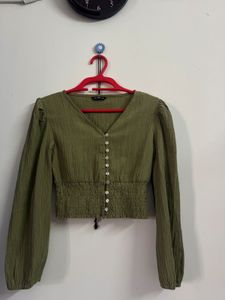 Olive Green Button-Up Crop Top